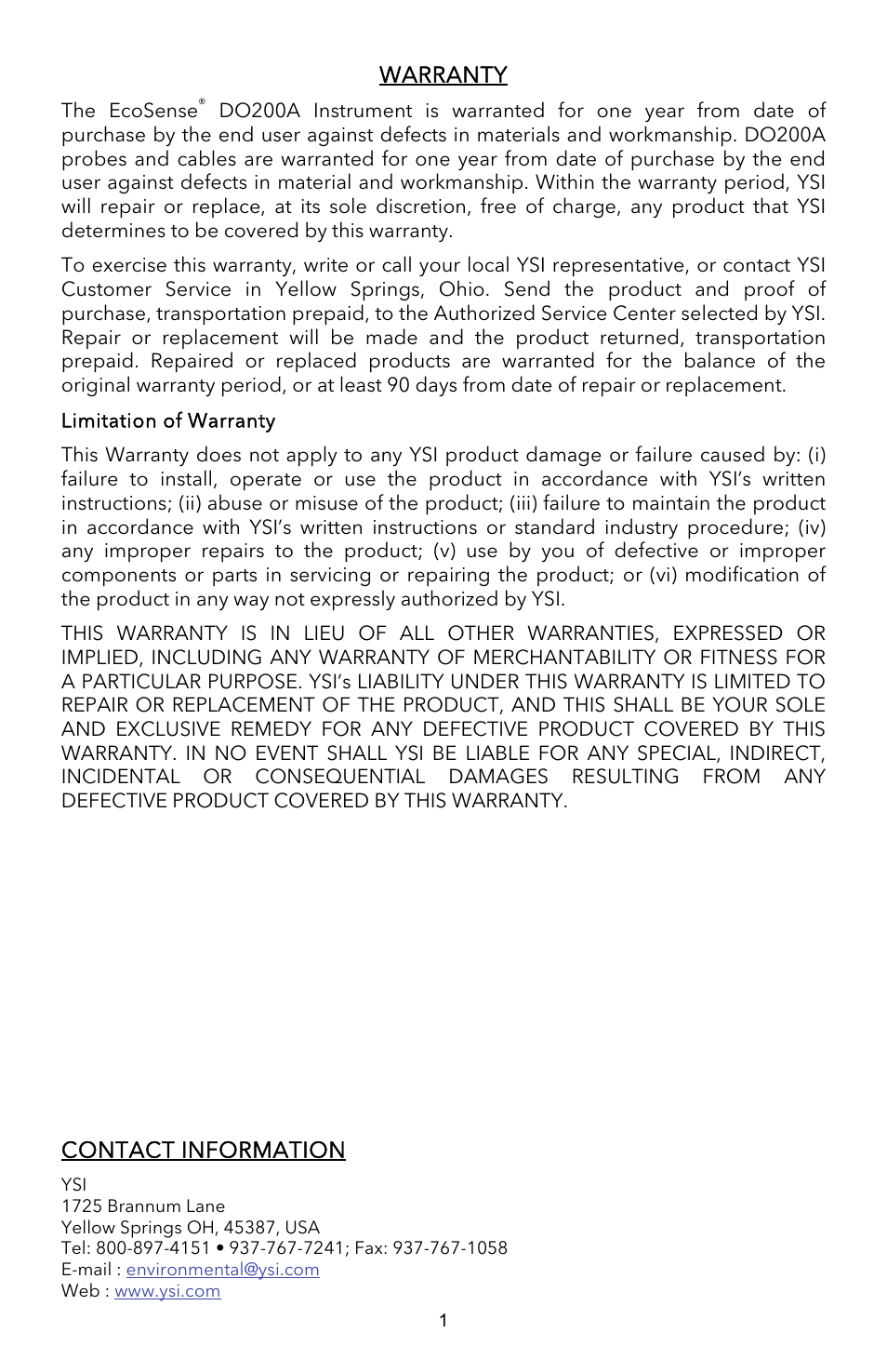 YSI EcoSense  DO200A User Manual | Page 2 / 36