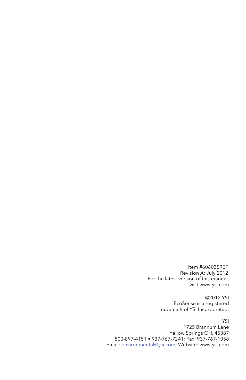 YSI EcoSense  DO200A User Manual | Page 36 / 36