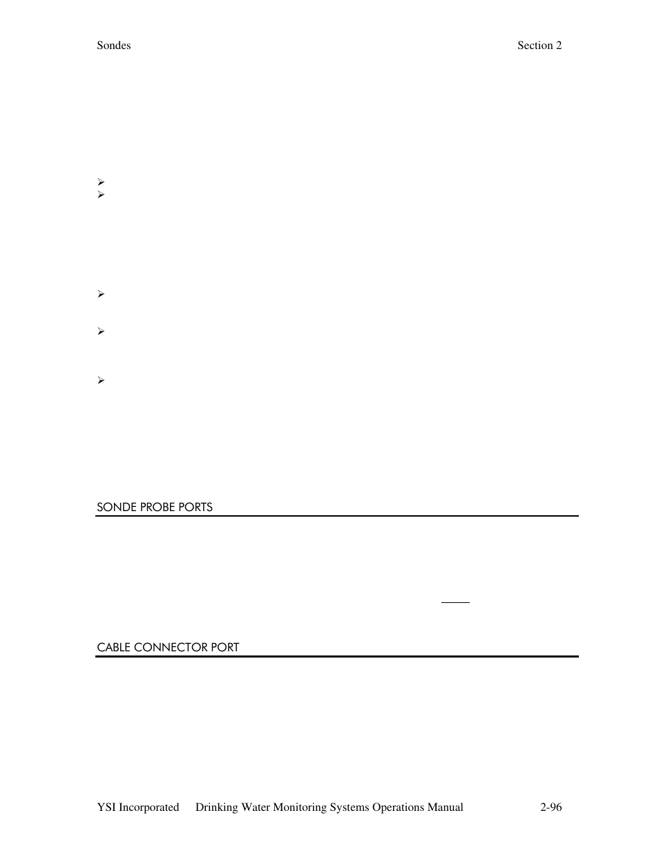 Sonde probe ports, Cable connector port | YSI 600DW-B Sonde User Manual | Page 103 / 300