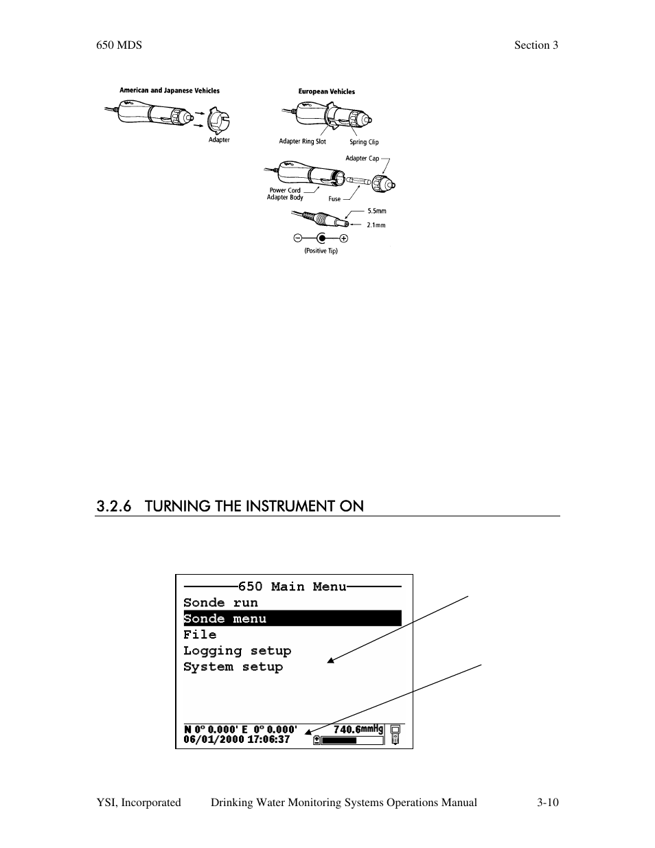 6 turning the instrument on | YSI 600DW-B Sonde User Manual | Page 119 / 300