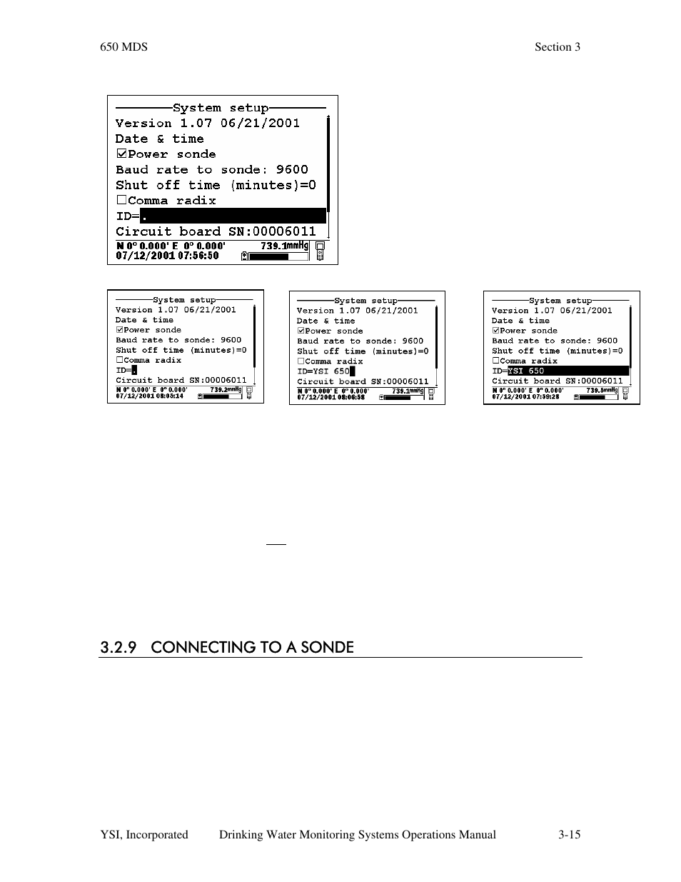 9 connecting to a sonde | YSI 600DW-B Sonde User Manual | Page 124 / 300