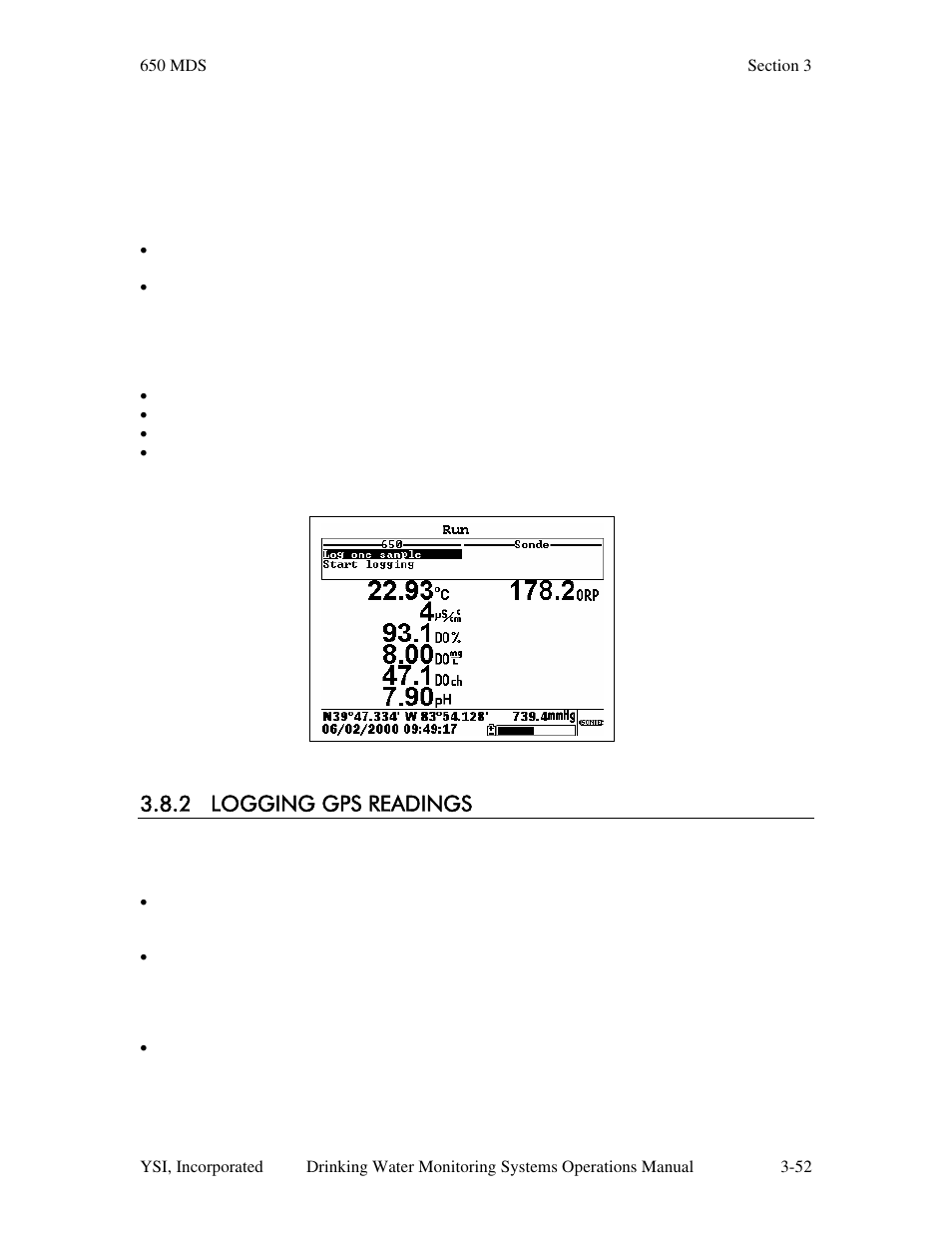 2 logging gps readings | YSI 600DW-B Sonde User Manual | Page 161 / 300