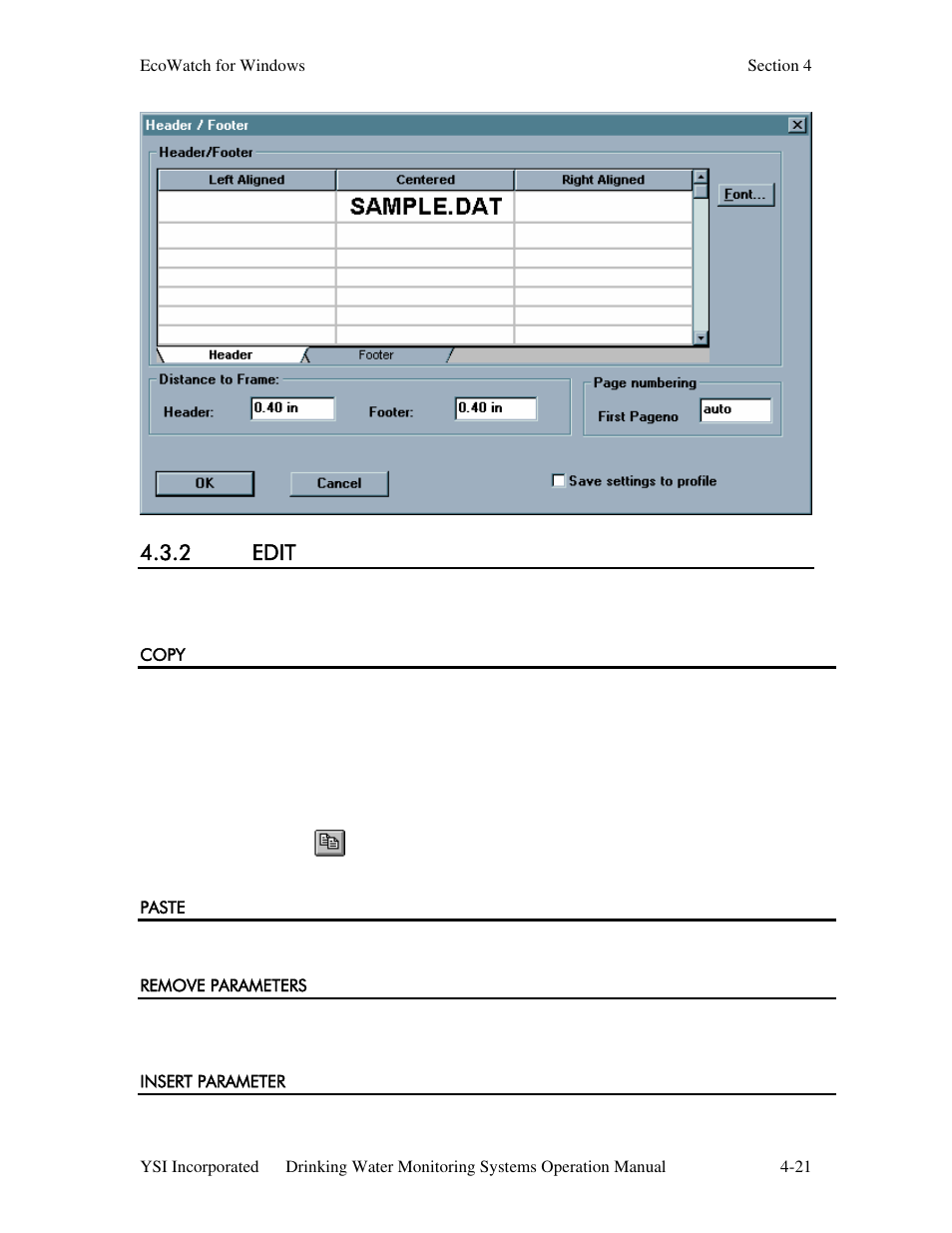 2 edit, Copy, Paste | Remove parameters, Insert parameter | YSI 600DW-B Sonde User Manual | Page 192 / 300