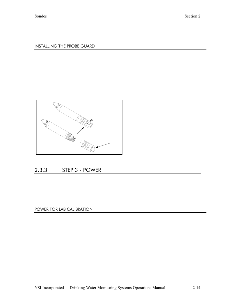 Installing the probe guard, 3 step 3 - power, Power for lab calibration | YSI 600DW-B Sonde User Manual | Page 21 / 300