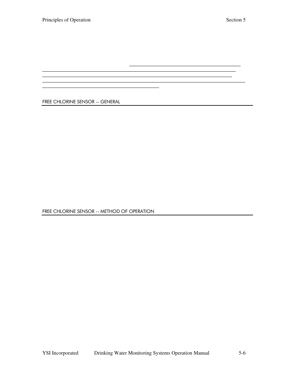 Free chlorine sensor -- general, Free chlorine sensor -- method of operation | YSI 600DW-B Sonde User Manual | Page 219 / 300