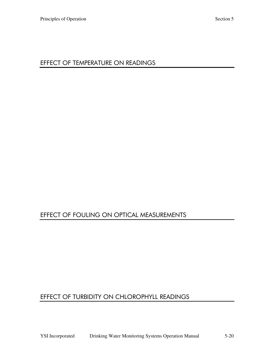 Effect of temperature on readings, Effect of fouling on optical measurements, Effect of turbidity on chlorophyll readings | YSI 600DW-B Sonde User Manual | Page 233 / 300