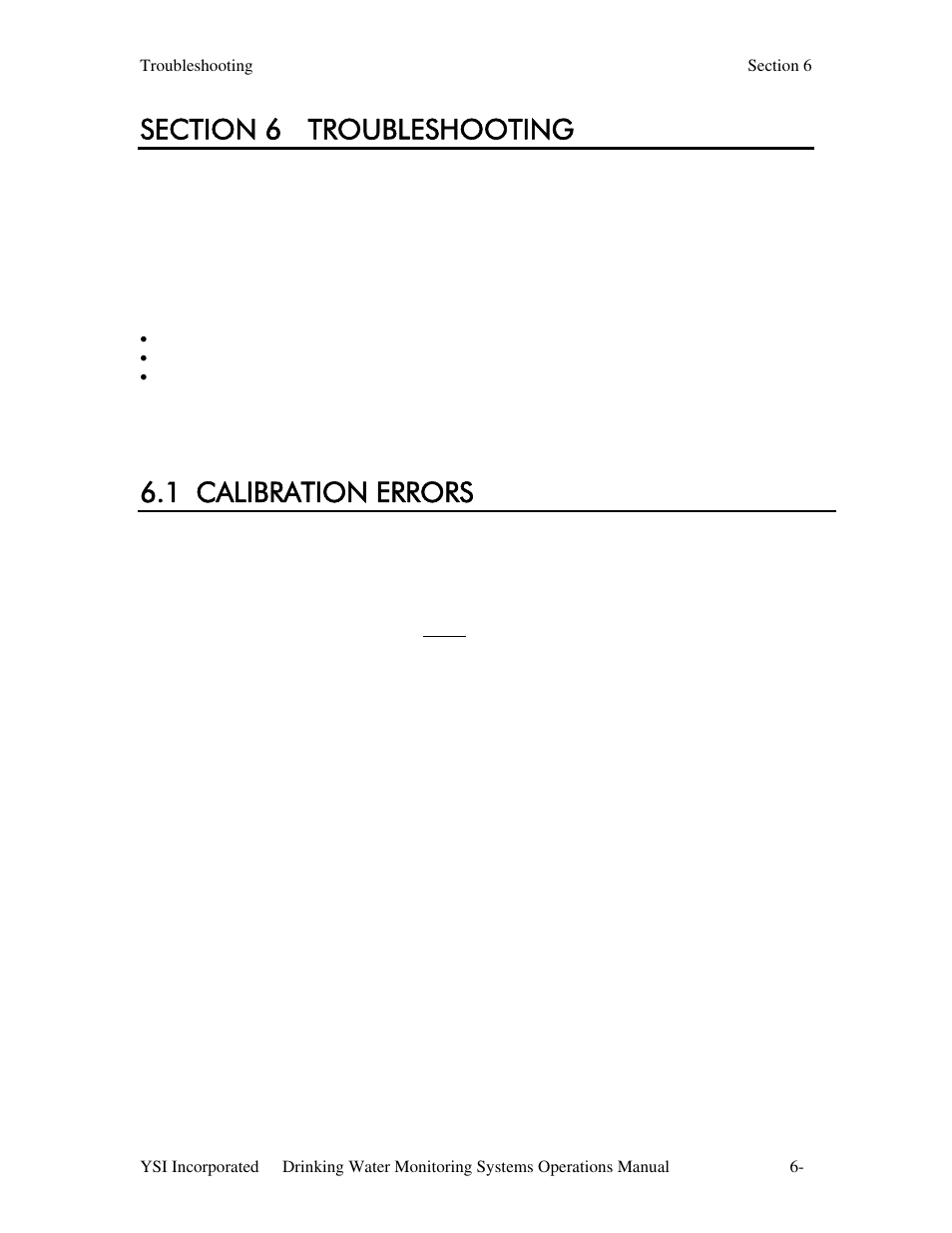 Section 6 troubleshooting, 1 calibration errors | YSI 600DW-B Sonde User Manual | Page 240 / 300