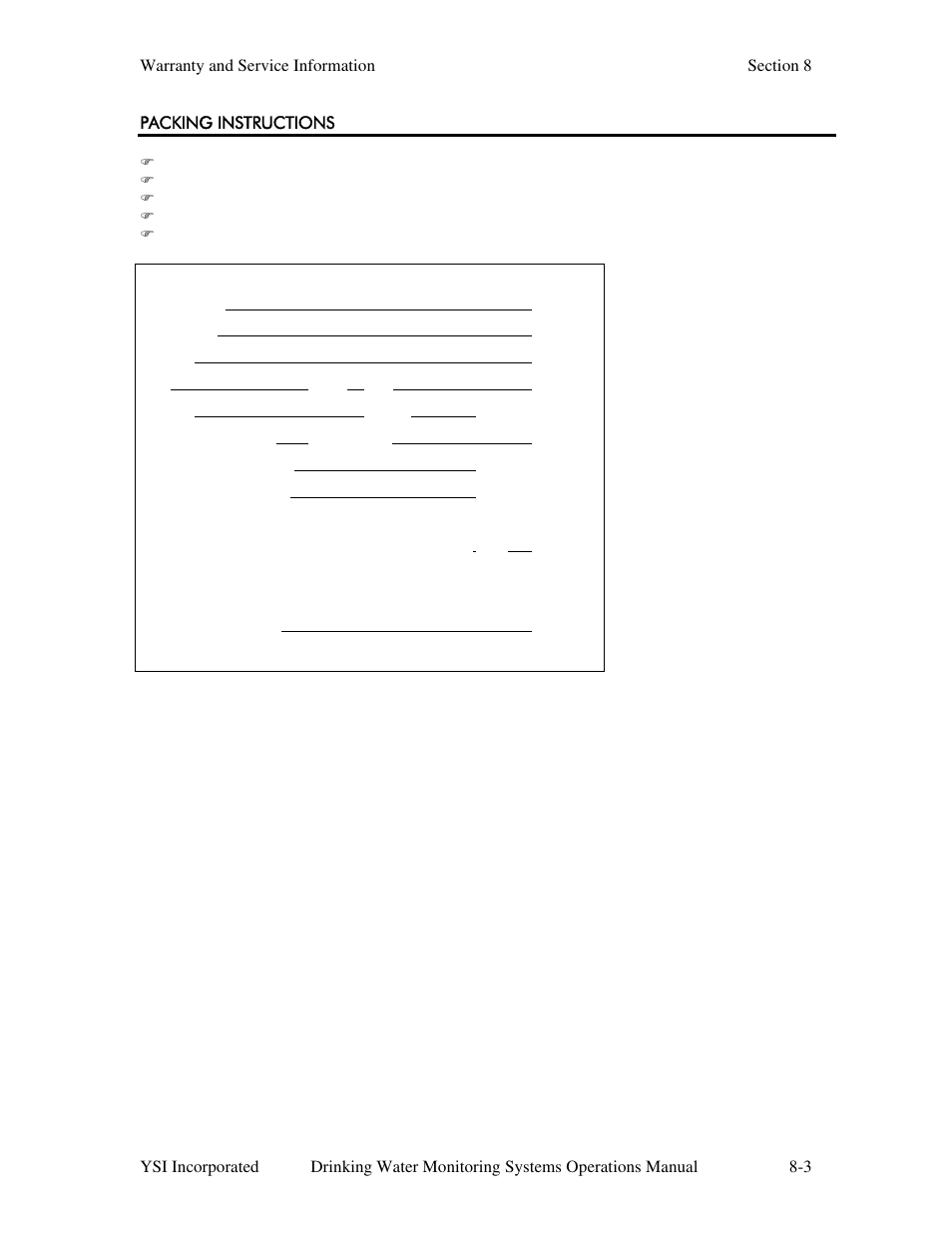 Packing instructions | YSI 600DW-B Sonde User Manual | Page 250 / 300