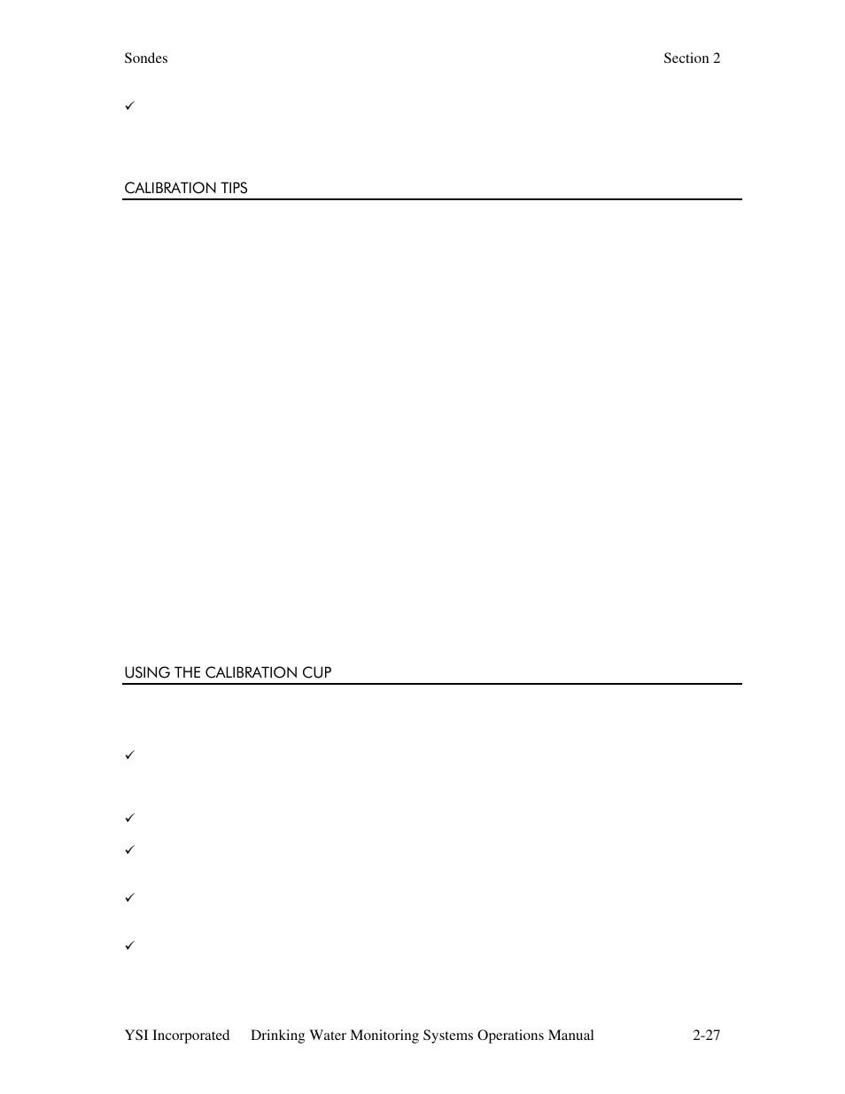 Calibration tips, Using the calibration cup | YSI 600DW-B Sonde User Manual | Page 34 / 300