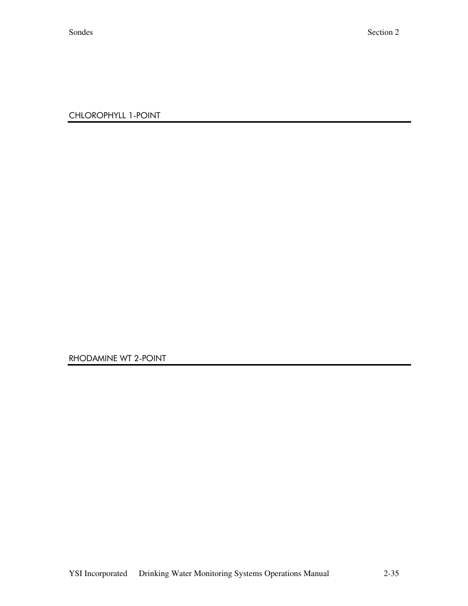 Chlorophyll 1-point, Rhodamine wt 2-point | YSI 600DW-B Sonde User Manual | Page 42 / 300