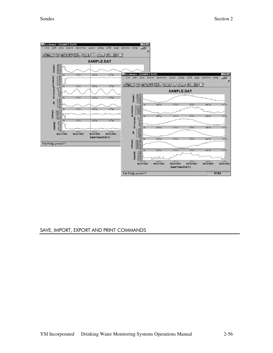 Save, import, export and print commands | YSI 600DW-B Sonde User Manual | Page 63 / 300