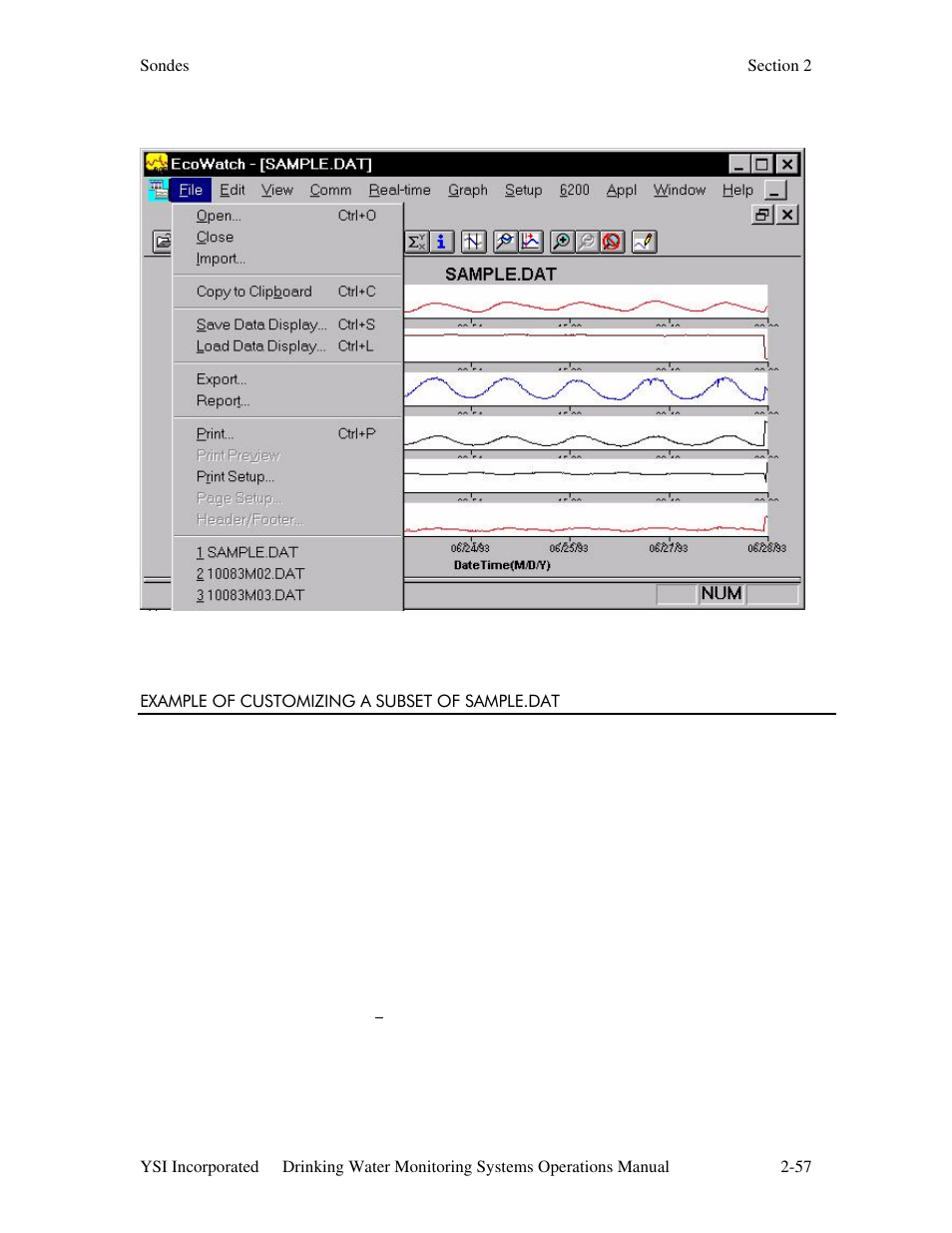 Example of customizing a subset of sample.dat | YSI 600DW-B Sonde User Manual | Page 64 / 300