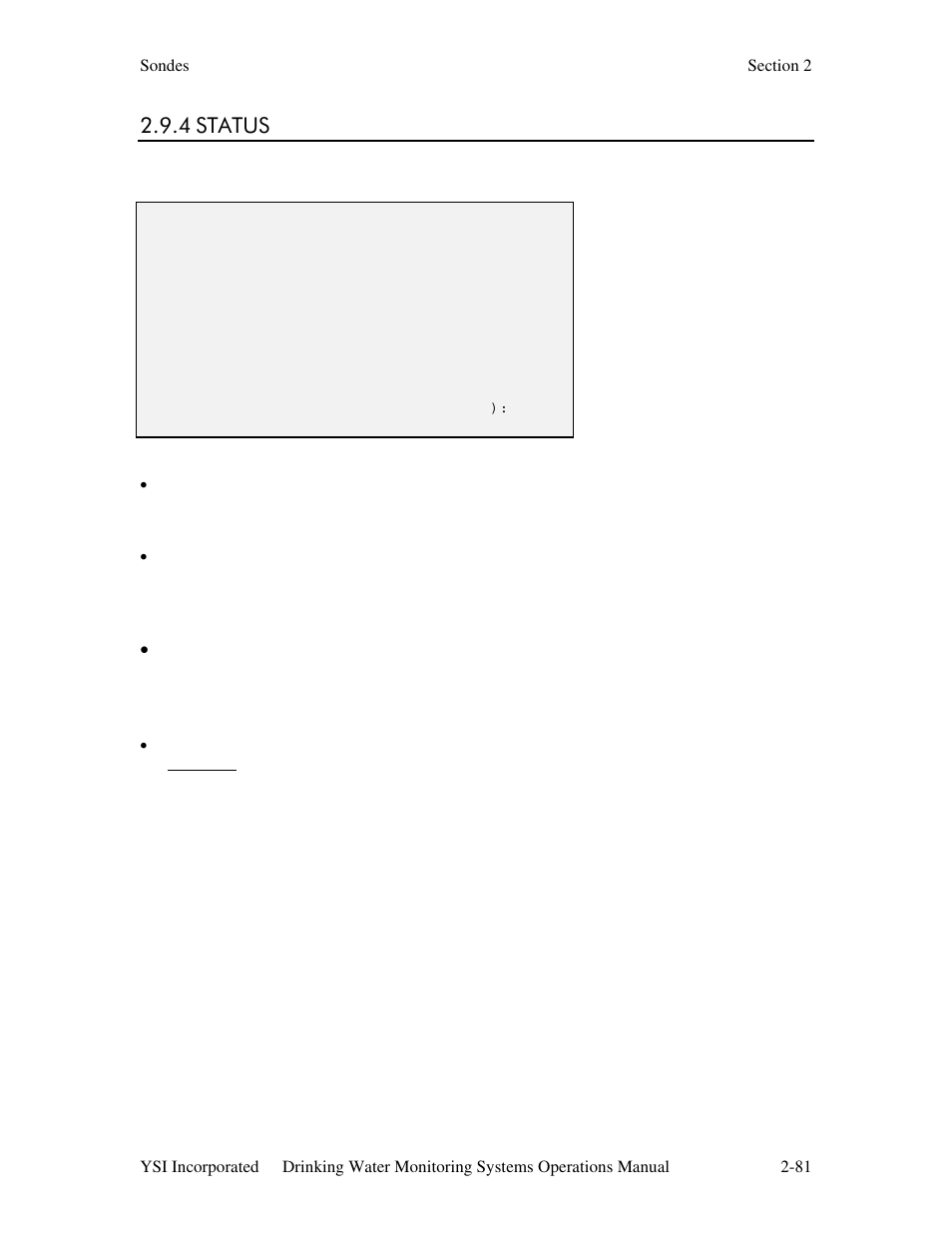 4 status | YSI 600DW-B Sonde User Manual | Page 88 / 300