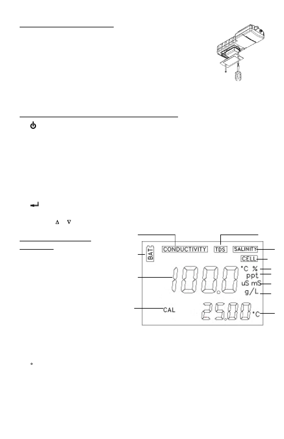Installation de la pile, Fonctionnalités clés du modèle ec300, Écran à cristaux liquides | YSI EC300 User Manual | Page 12 / 40