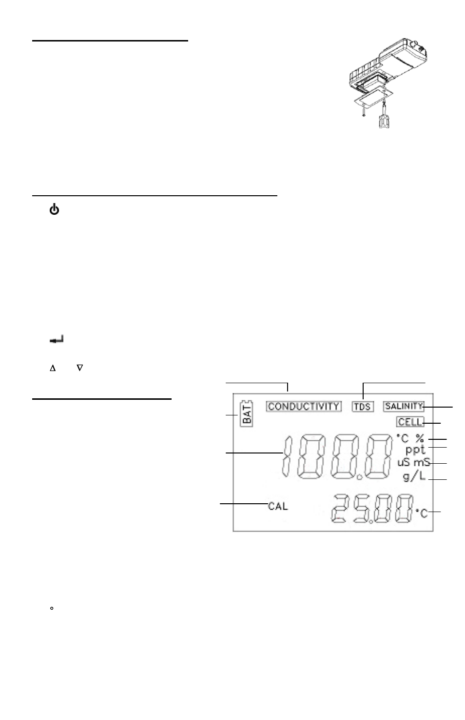 Einsetzen der batterie, Hauptfunktionen des modells ec300, Das lcd-anzeigefeld | YSI EC300 User Manual | Page 28 / 40