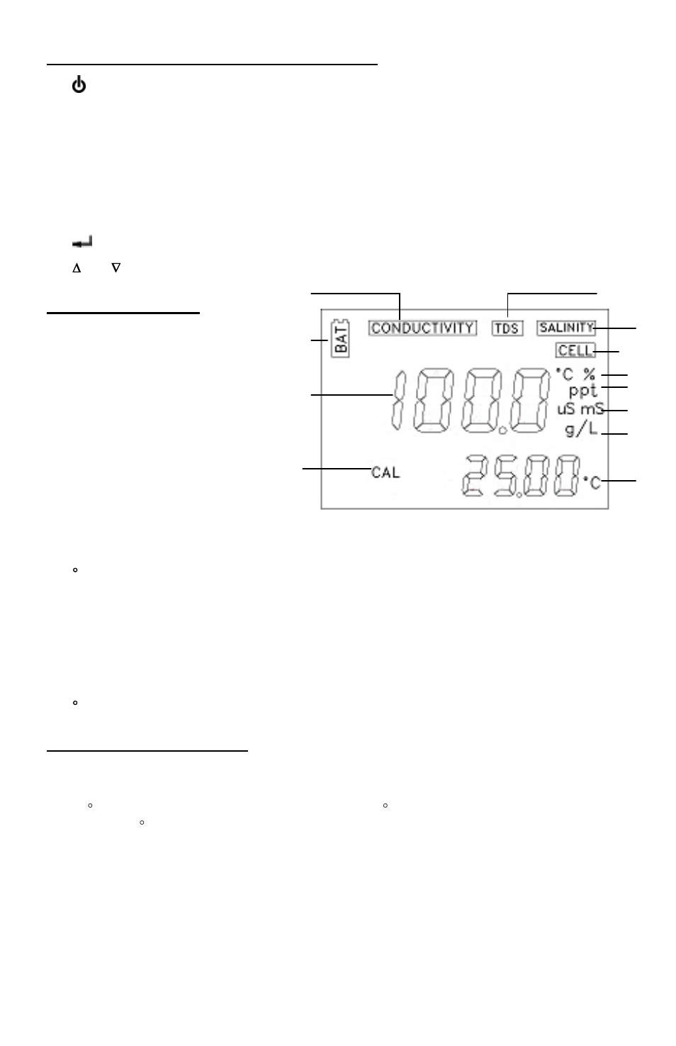 Key functions of the model ec300, The lcd display, Measurement modes | YSI EC300 User Manual | Page 5 / 40