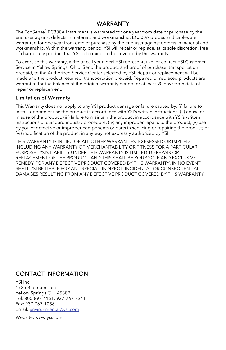 YSI EC300A User Manual | Page 3 / 40