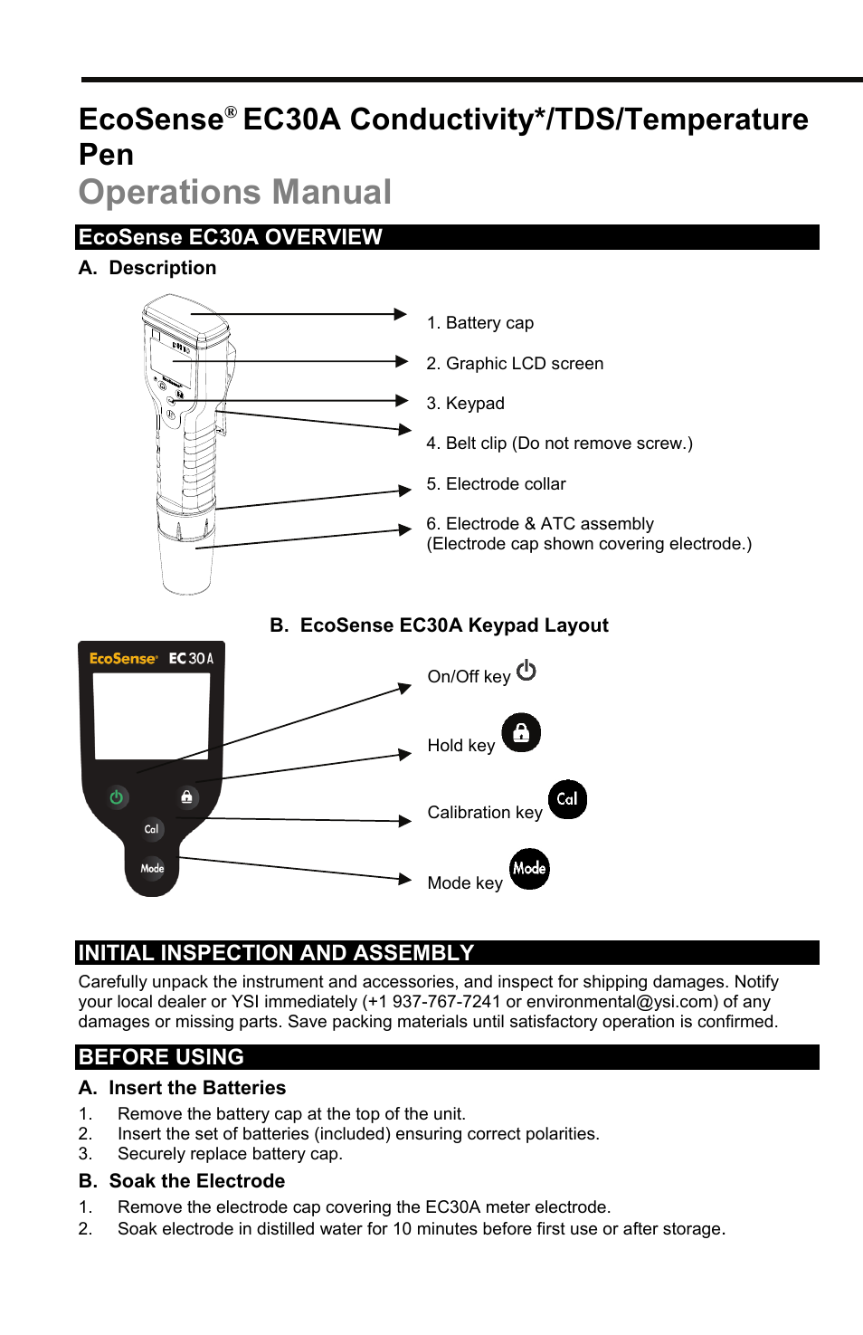 YSI EC30A User Manual | 12 pages