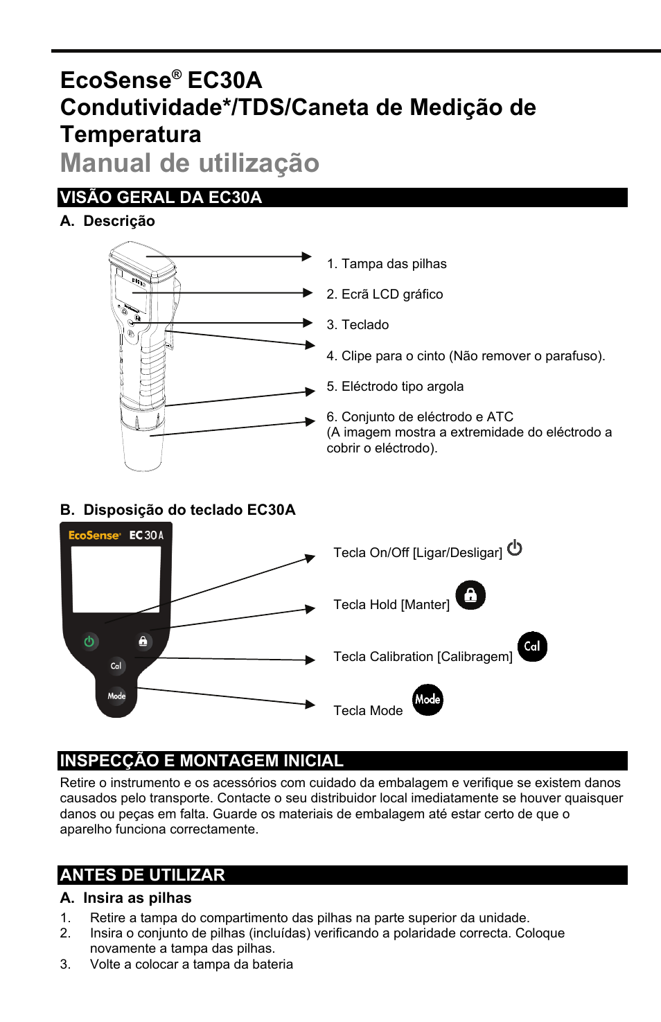 Manual de utilização, Ecosense, Ec30a | YSI EC30A User Manual | Page 9 / 12