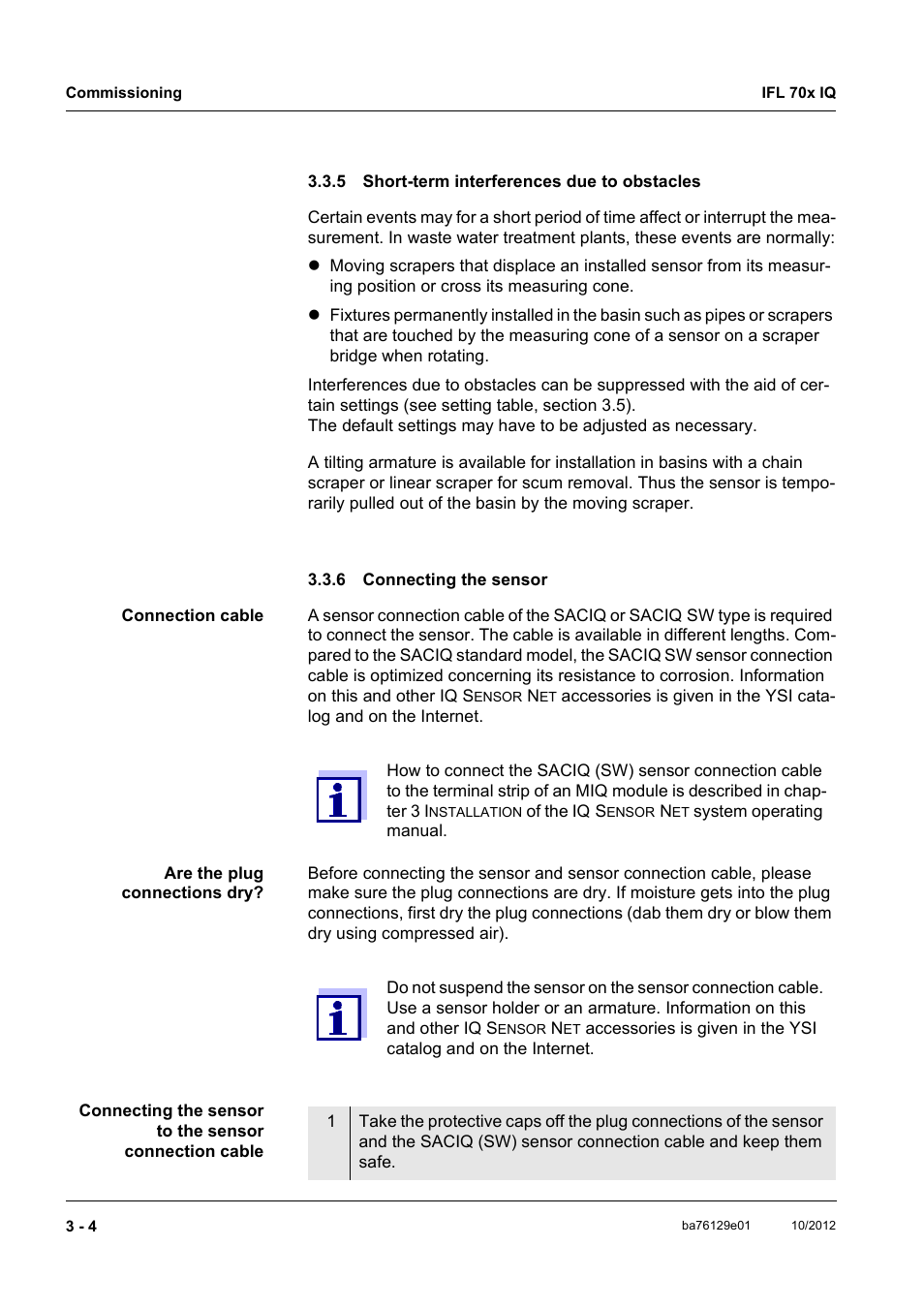 5 short-term interferences due to obstacles, 6 connecting the sensor, Short-term interferences due to obstacles -4 | Connecting the sensor -4 | YSI IFL 700 IQ User Manual | Page 14 / 46