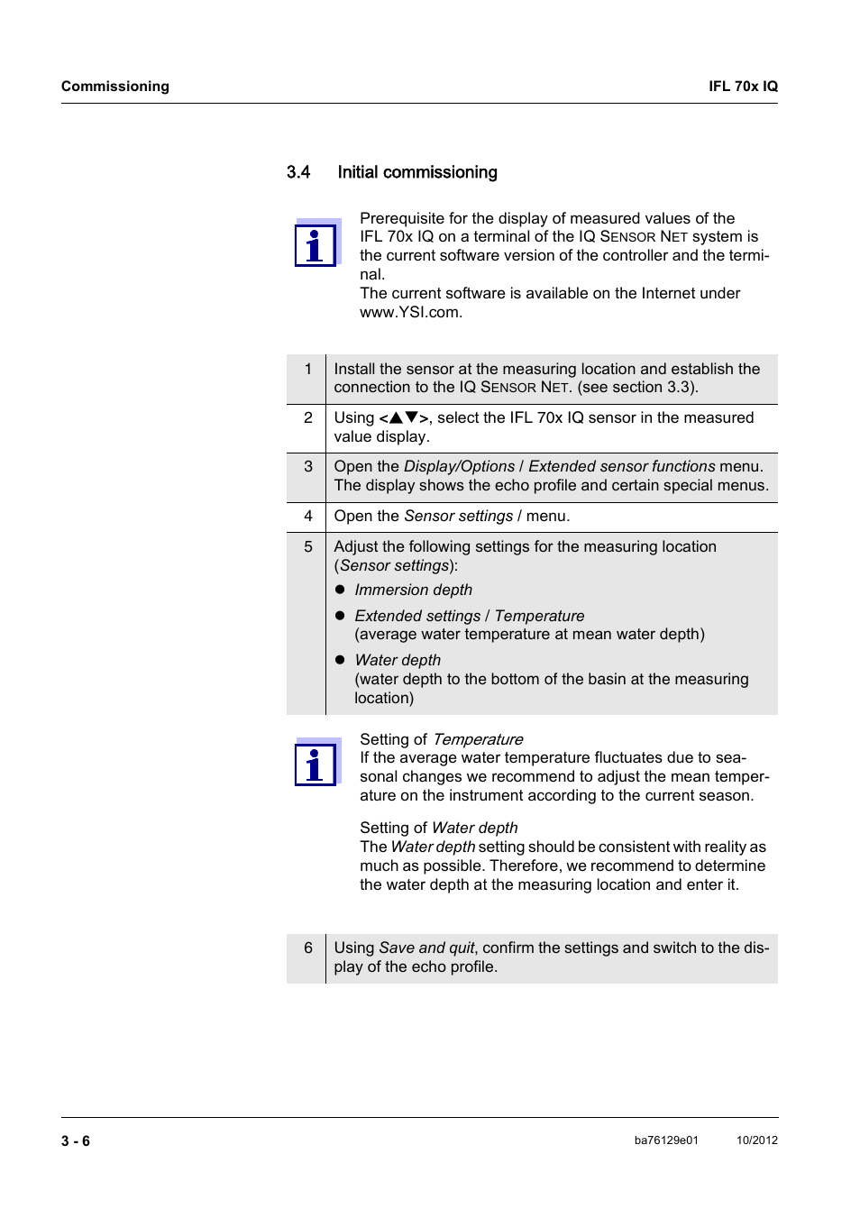4 initial commissioning | YSI IFL 700 IQ User Manual | Page 16 / 46