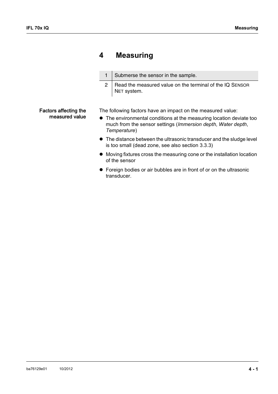 4 measuring, Measuring -1, 4measuring | YSI IFL 700 IQ User Manual | Page 25 / 46