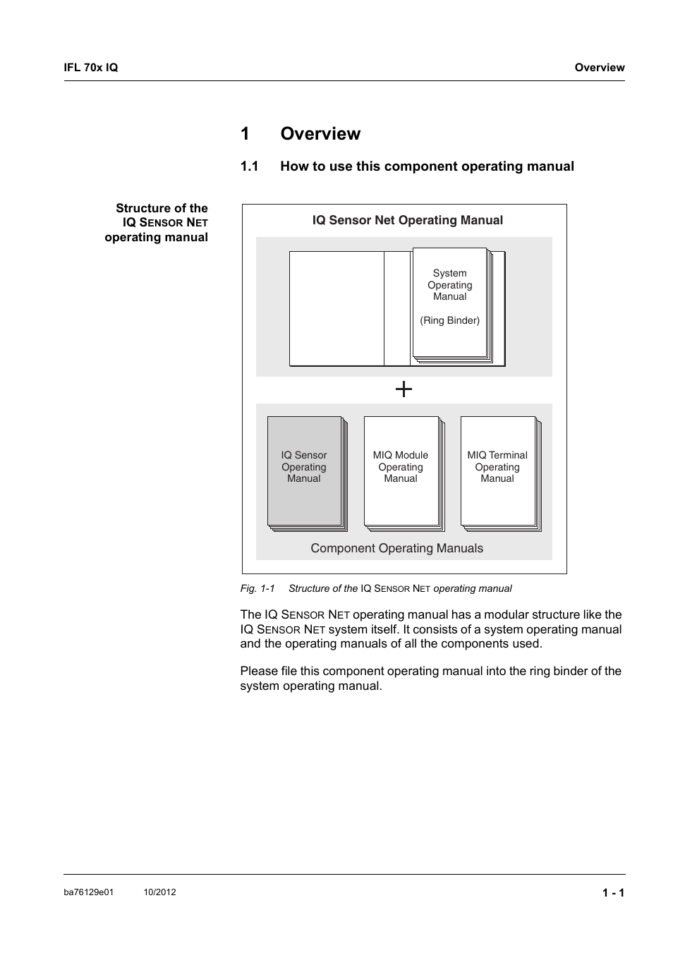 1 overview, 1 how to use this component operating manual, Overview -1 | How to use this component operating manual -1, 1overview | YSI IFL 700 IQ User Manual | Page 5 / 46