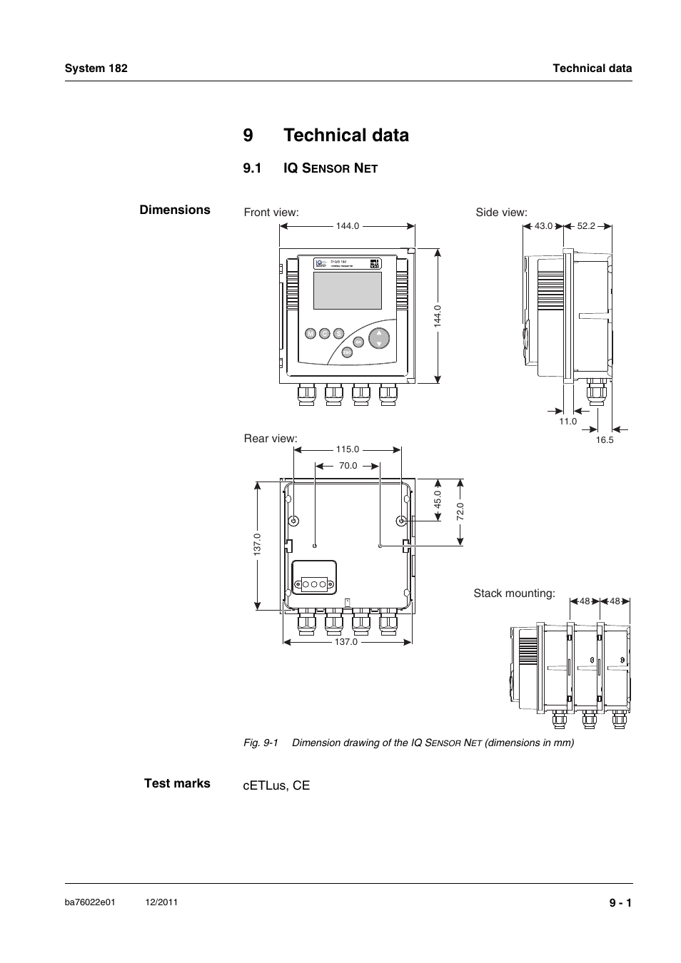 9 technical data, 1 iq sensor net, Technical data -1 | To chapter 9 t, Echnical, Data, Only operat, Chapter 9 t, In chapter 9 t, Section 9.1 iq s | YSI IQ S ENSOR N ET System 182 User Manual | Page 131 / 152