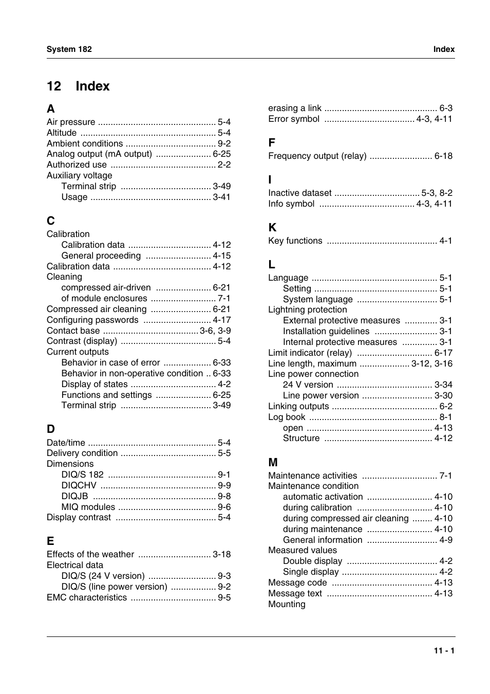 12 index, 12 index -1 | YSI IQ S ENSOR N ET System 182 User Manual | Page 147 / 152