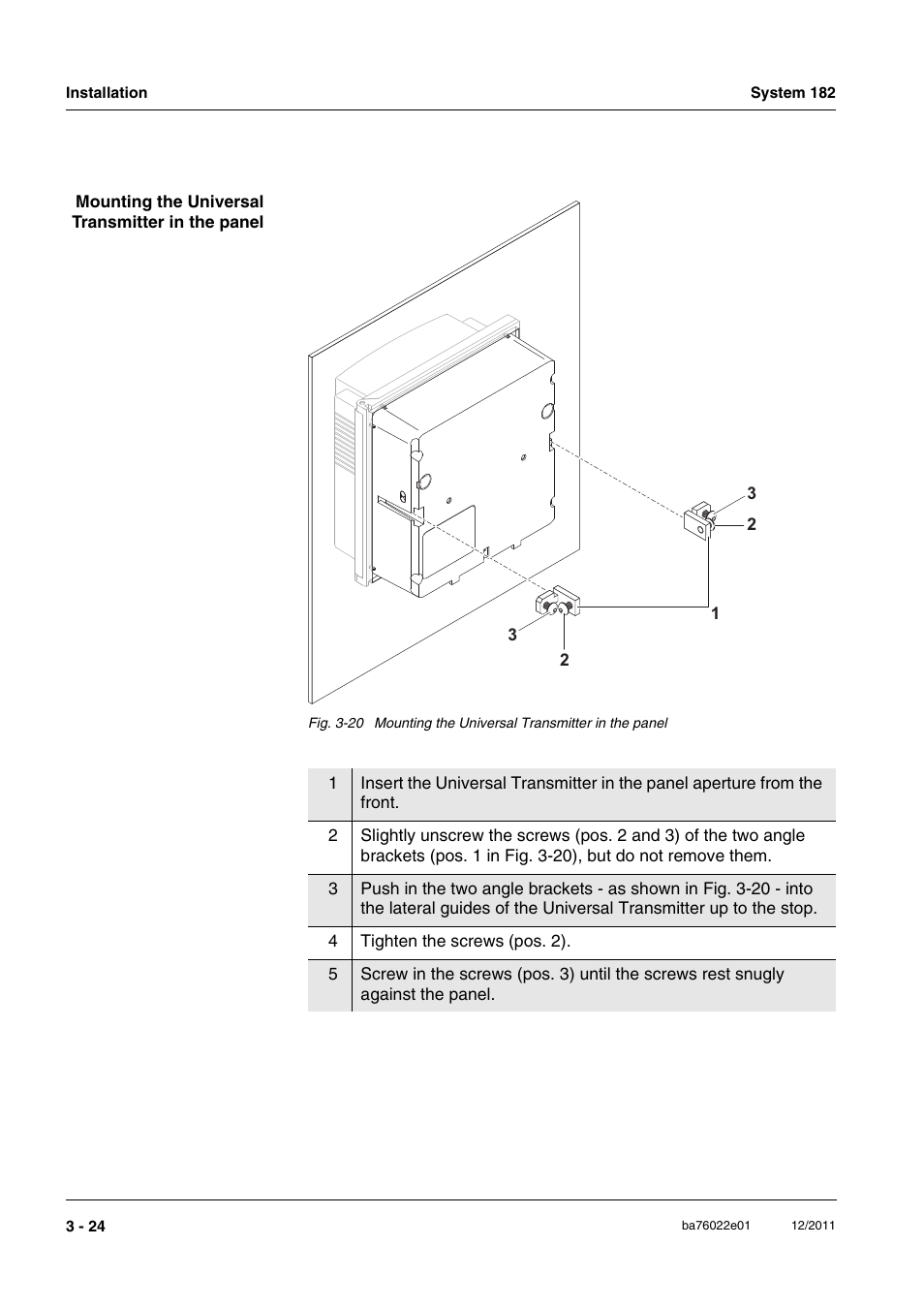 Mounting the universal transmitter in the panel | YSI IQ S ENSOR N ET System 182 User Manual | Page 38 / 152