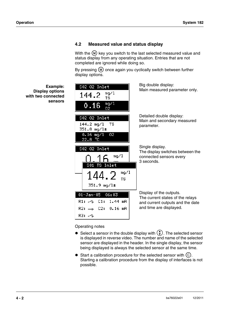 2 measured value and status display, Measured value and status display -2 | YSI IQ S ENSOR N ET System 182 User Manual | Page 68 / 152