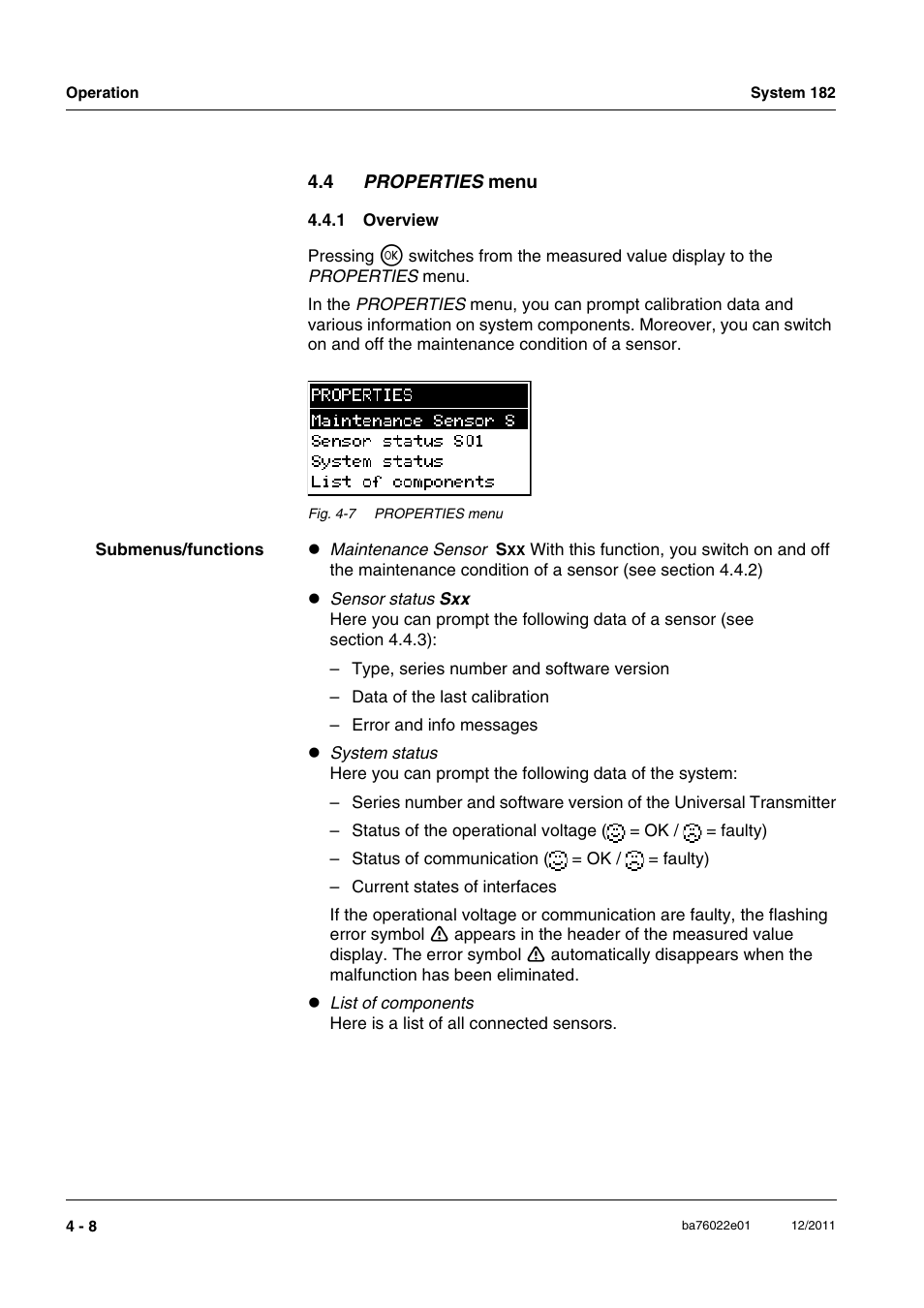 4 properties menu, 1 overview, Properties | Overview -8 | YSI IQ S ENSOR N ET System 182 User Manual | Page 74 / 152