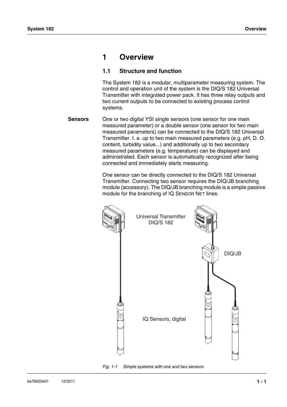 1 overview, 1 structure and function, Overview -1 | Structure and function -1, 1overview | YSI IQ S ENSOR N ET DIQ/S 182 XT User Manual | Page 13 / 224
