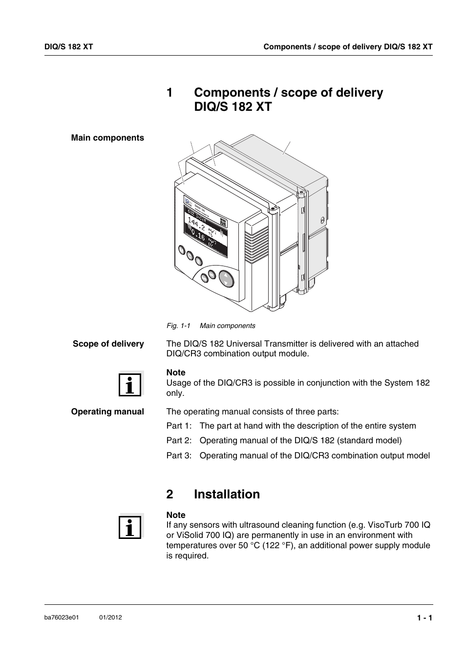 1 components / scope of delivery diq/s 182 xt, 2 installation, 1components / scope of delivery diq/s 182 xt | 2installation | YSI IQ S ENSOR N ET DIQ/S 182 XT User Manual | Page 3 / 224