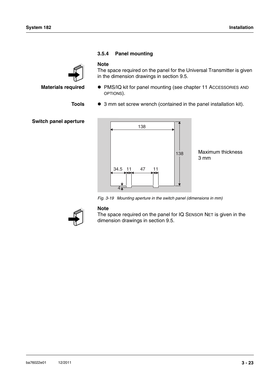 4 panel mounting, Panel mounting -23, Section 3.5.4) | YSI IQ S ENSOR N ET DIQ/S 182 XT User Manual | Page 43 / 224