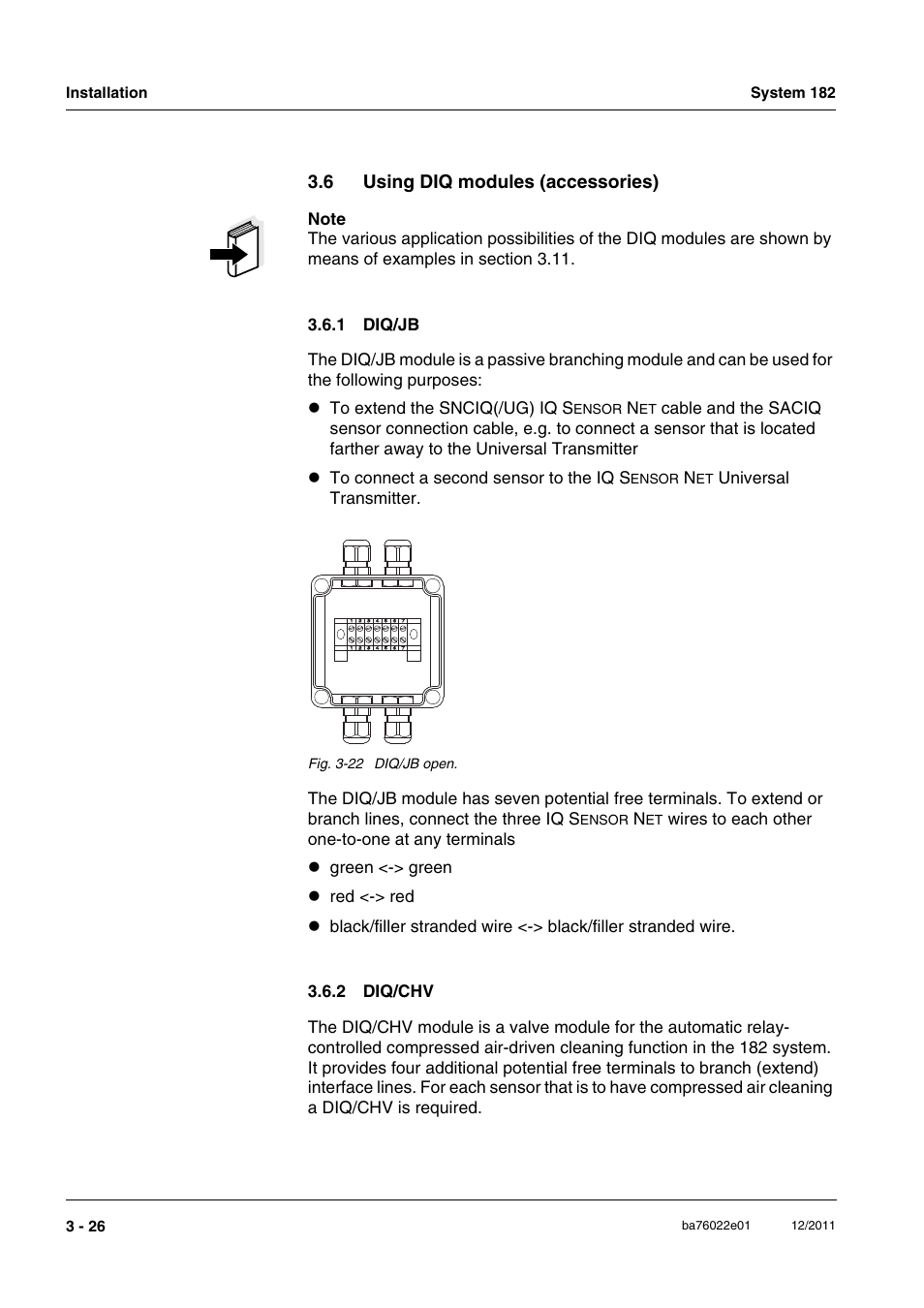 6 using diq modules (accessories), 1 diq/jb, 2 diq/chv | Using diq modules (accessories) -26 3.6.1, Diq/jb -26, Diq/chv -26, Smitter (see section 3.6 | YSI IQ S ENSOR N ET DIQ/S 182 XT User Manual | Page 46 / 224