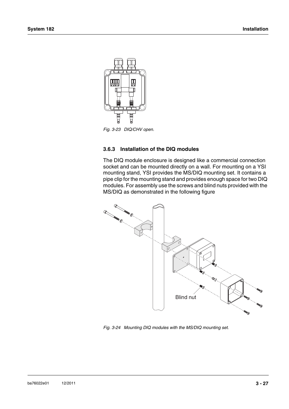 3 installation of the diq modules, Installation of the diq modules -27 | YSI IQ S ENSOR N ET DIQ/S 182 XT User Manual | Page 47 / 224