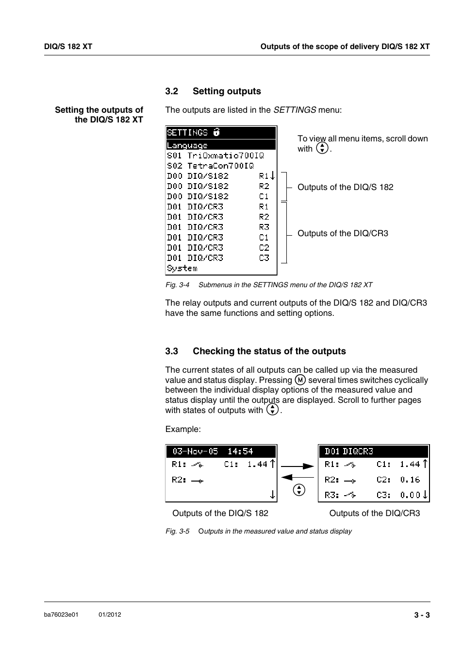 2 setting outputs, 3 checking the status of the outputs | YSI IQ S ENSOR N ET DIQ/S 182 XT User Manual | Page 5 / 224