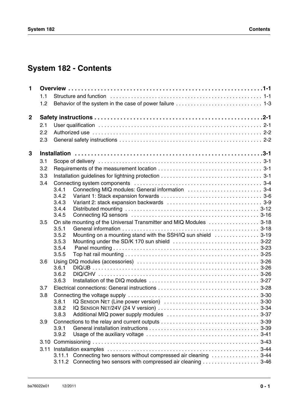 System 182 - contents | YSI IQ S ENSOR N ET DIQ/S 182 XT User Manual | Page 9 / 224