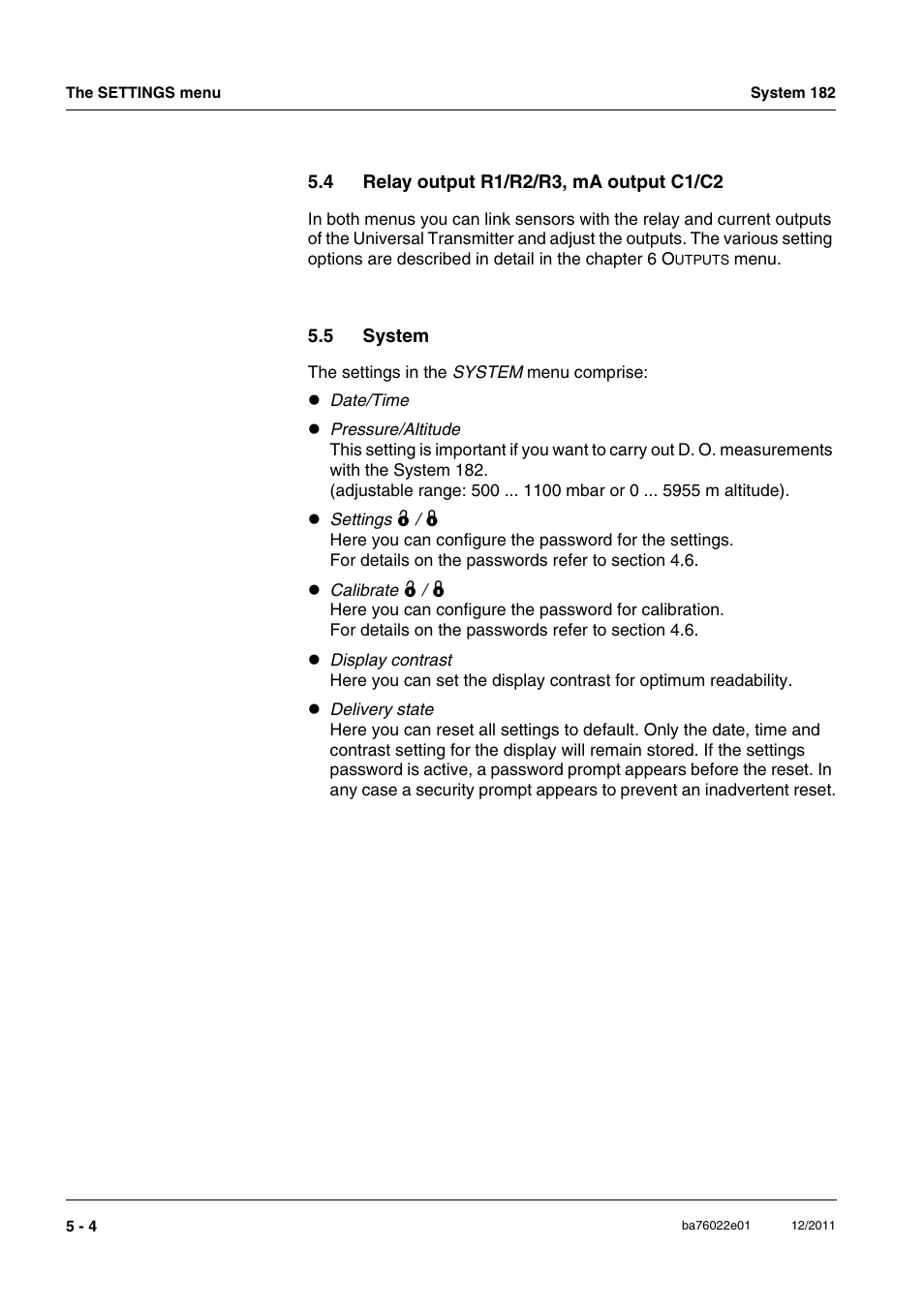 4 relay output r1/r2/r3, ma output c1/c2, 5 system, Relay output r1/r2/r3, ma output c1/c2 -4 | System -4 | YSI IQ S ENSOR N ET DIQ/S 182 XT User Manual | Page 94 / 224