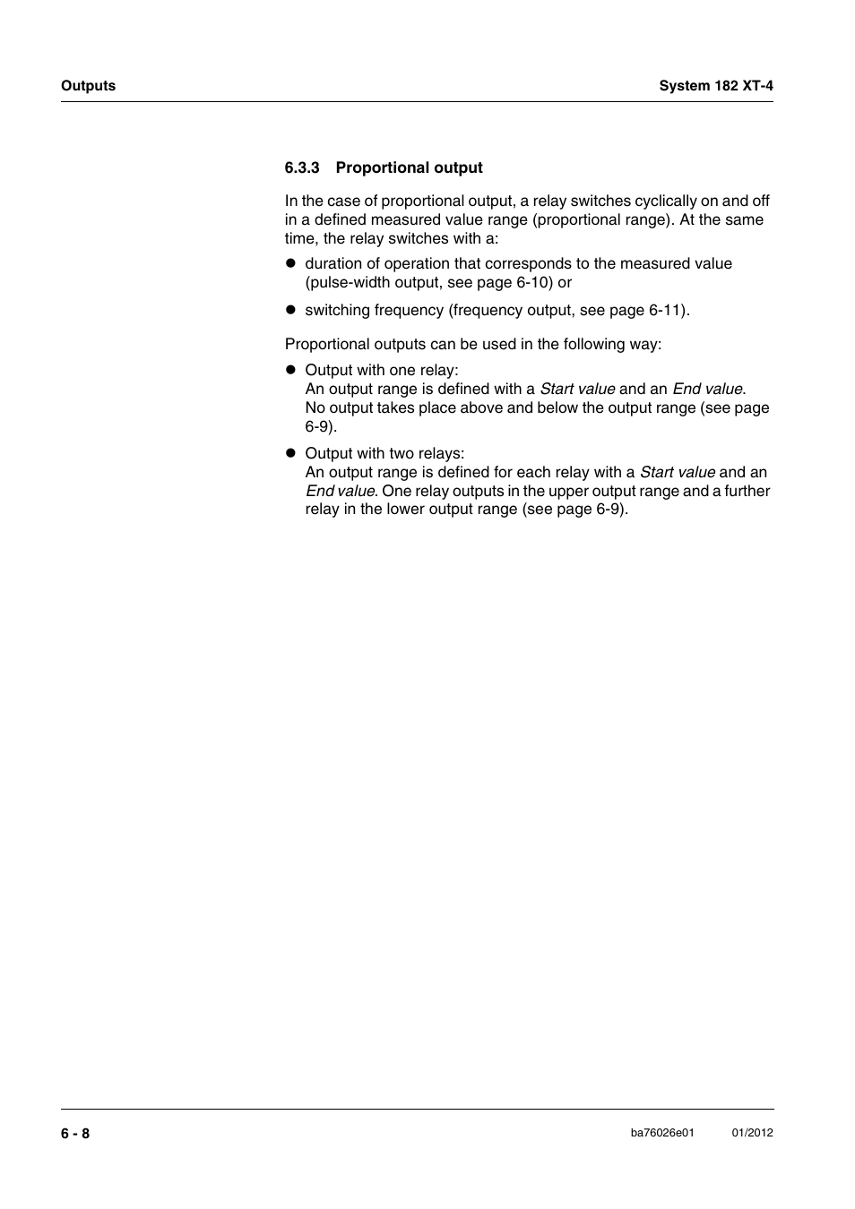 3 proportional output, Proportional output -8, Section 6.3.3) | Tput (see section 6.3.3) | YSI DIQ/S 182 XT-4 System 182 XT-4 User Manual | Page 100 / 154