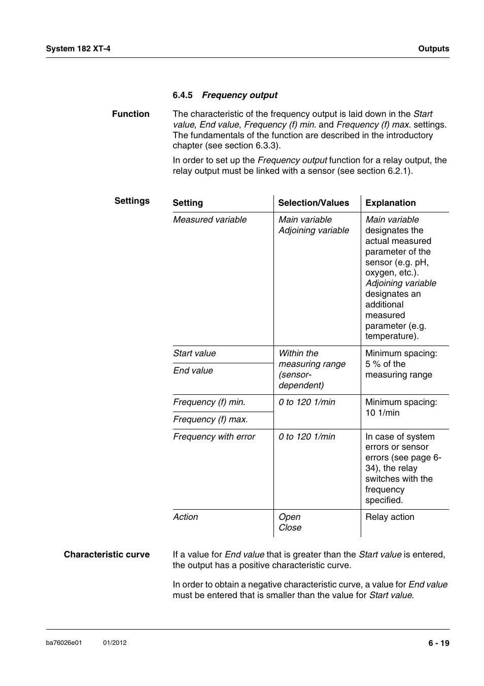 5 frequency output, E section 6.4.5 | YSI DIQ/S 182 XT-4 System 182 XT-4 User Manual | Page 111 / 154