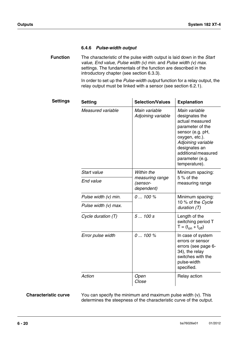 6 pulse-width output, E section 6.4.6 | YSI DIQ/S 182 XT-4 System 182 XT-4 User Manual | Page 112 / 154