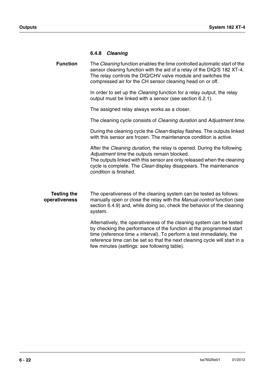 8 cleaning, E section 6.4.8 | YSI DIQ/S 182 XT-4 System 182 XT-4 User Manual | Page 114 / 154