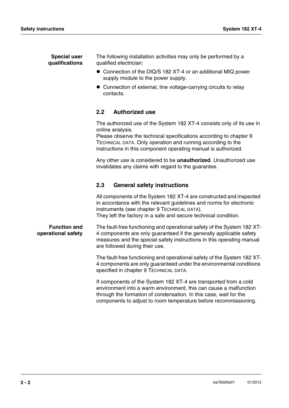2 authorized use, 3 general safety instructions, Authorized use -2 | General safety instructions -2 | YSI DIQ/S 182 XT-4 System 182 XT-4 User Manual | Page 12 / 154