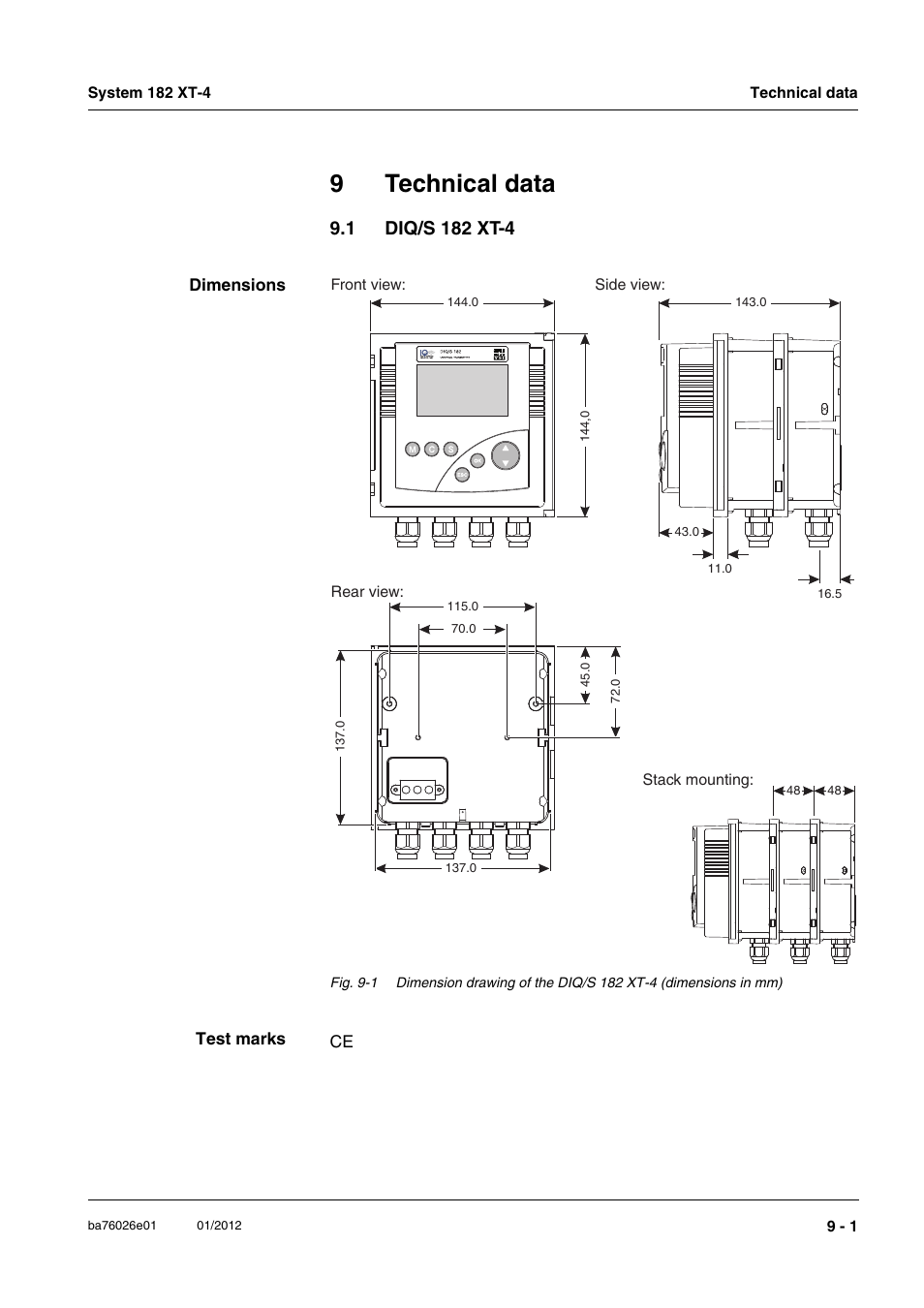 9 technical data, 1 diq/s 182 xt-4, Technical data -1 | Diq/s 182 xt-4 -1, To chapter 9 t, Echnical, Data, Only operat, Chapter 9 t, In chapter 9 t | YSI DIQ/S 182 XT-4 System 182 XT-4 User Manual | Page 133 / 154
