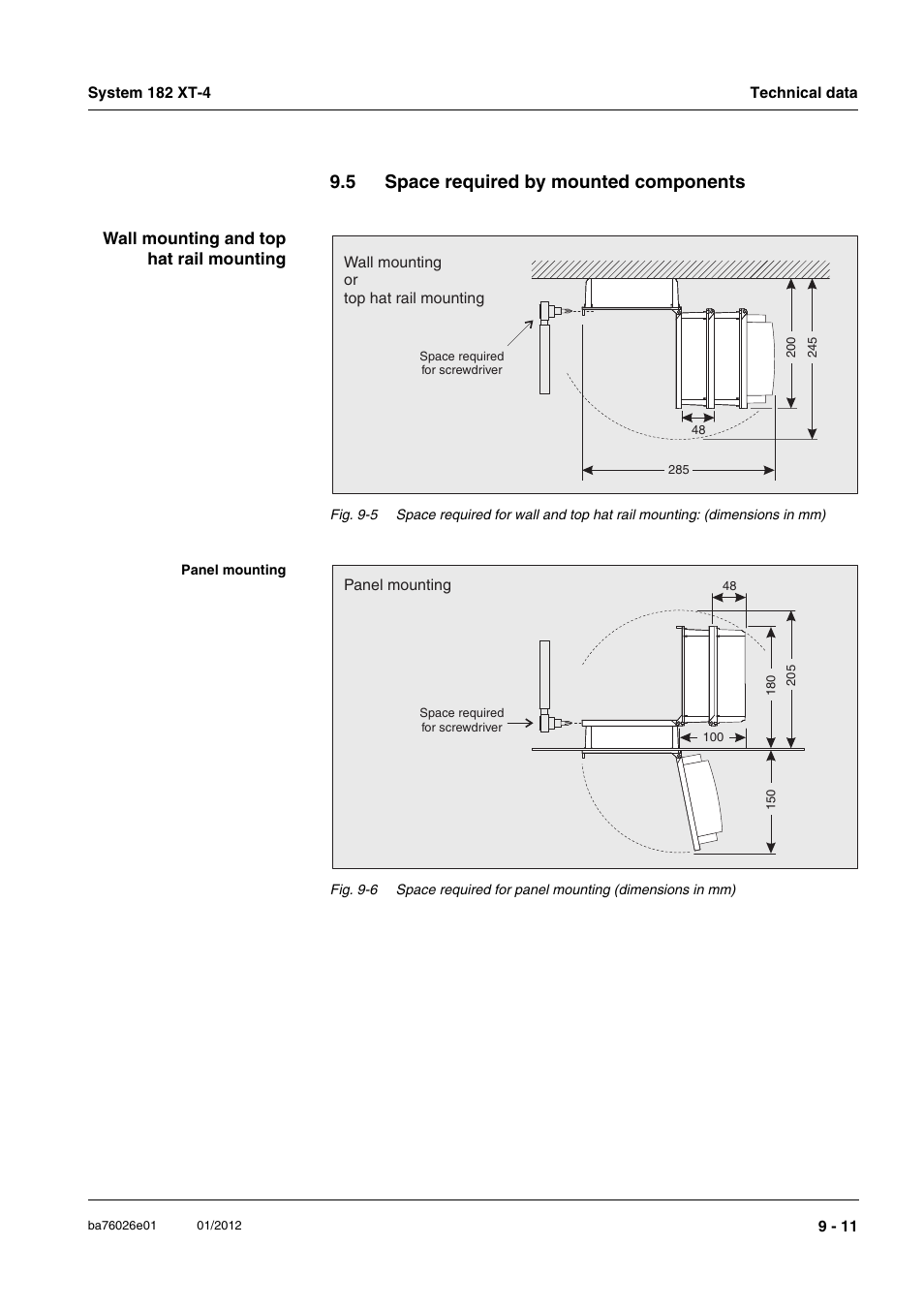 5 space required by mounted components, Space required by mounted components -11, Awings in section 9.5 | YSI DIQ/S 182 XT-4 System 182 XT-4 User Manual | Page 143 / 154