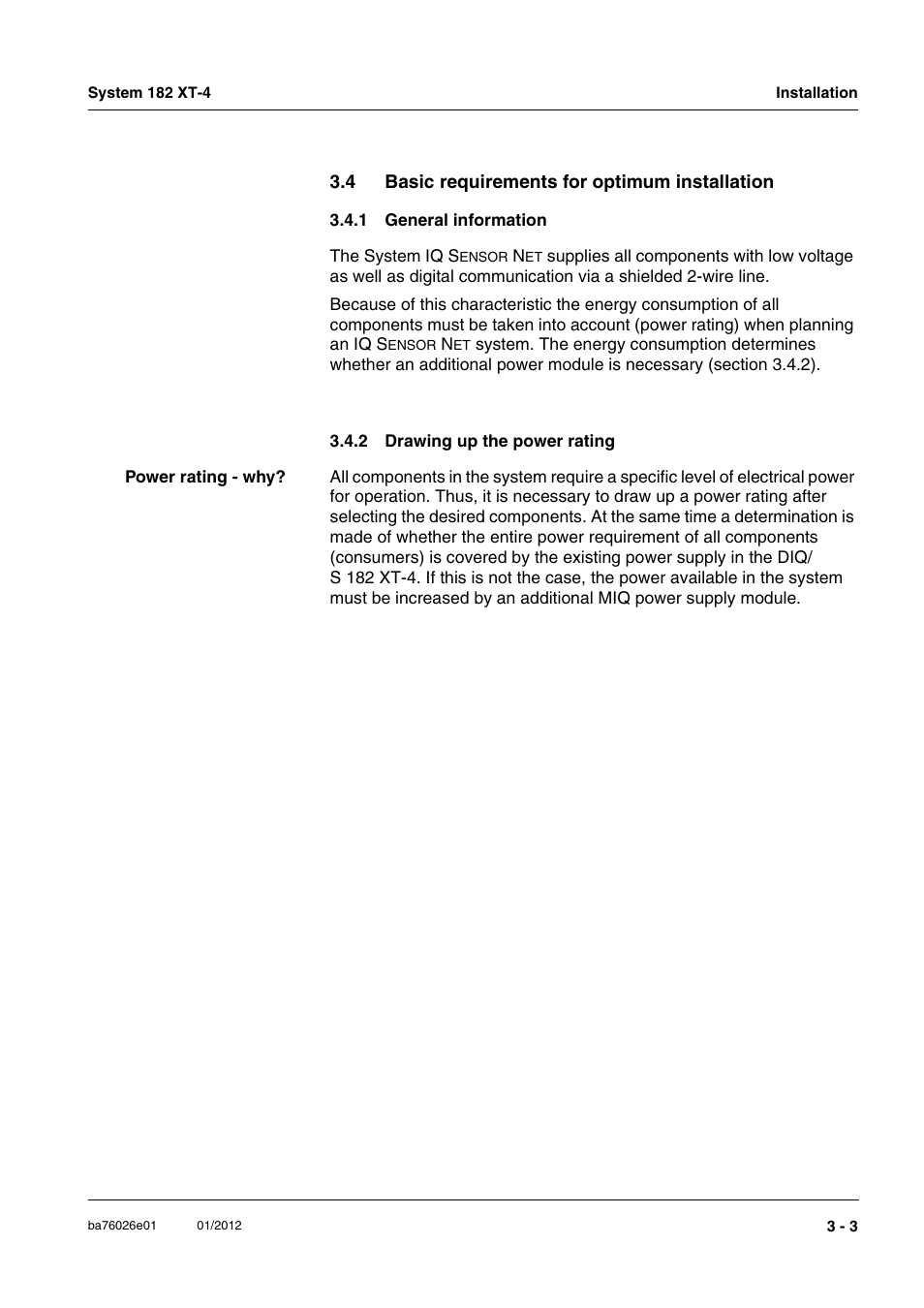 4 basic requirements for optimum installation, 1 general information, 2 drawing up the power rating | General information -3, Drawing up the power rating -3 | YSI DIQ/S 182 XT-4 System 182 XT-4 User Manual | Page 17 / 154