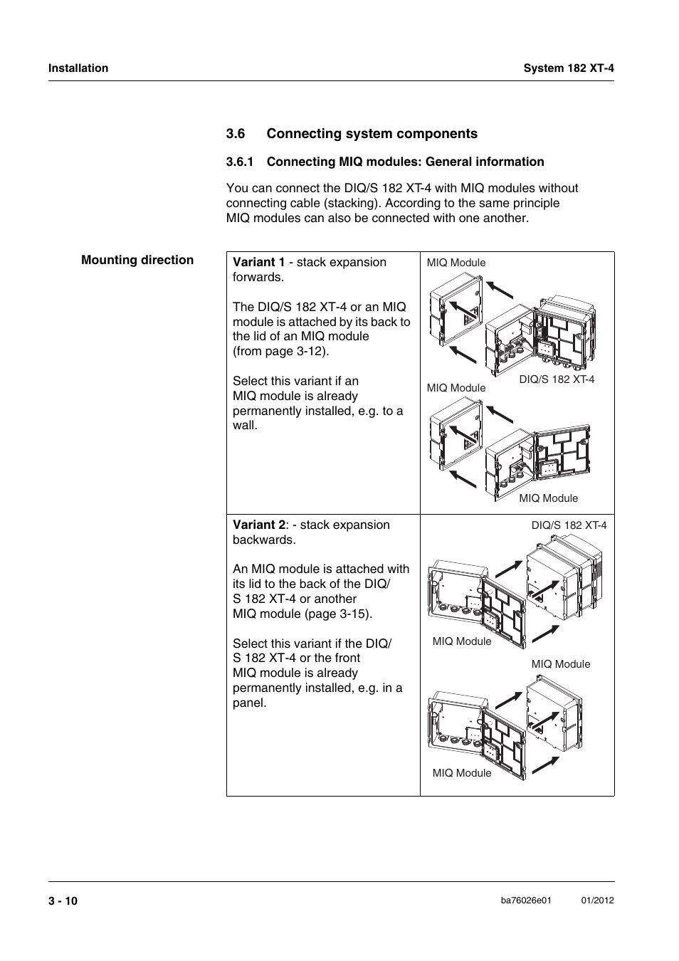 6 connecting system components, 1 connecting miq modules: general information, Connecting system components -10 3.6.1 | Connecting miq modules: general information -10 | YSI DIQ/S 182 XT-4 System 182 XT-4 User Manual | Page 24 / 154