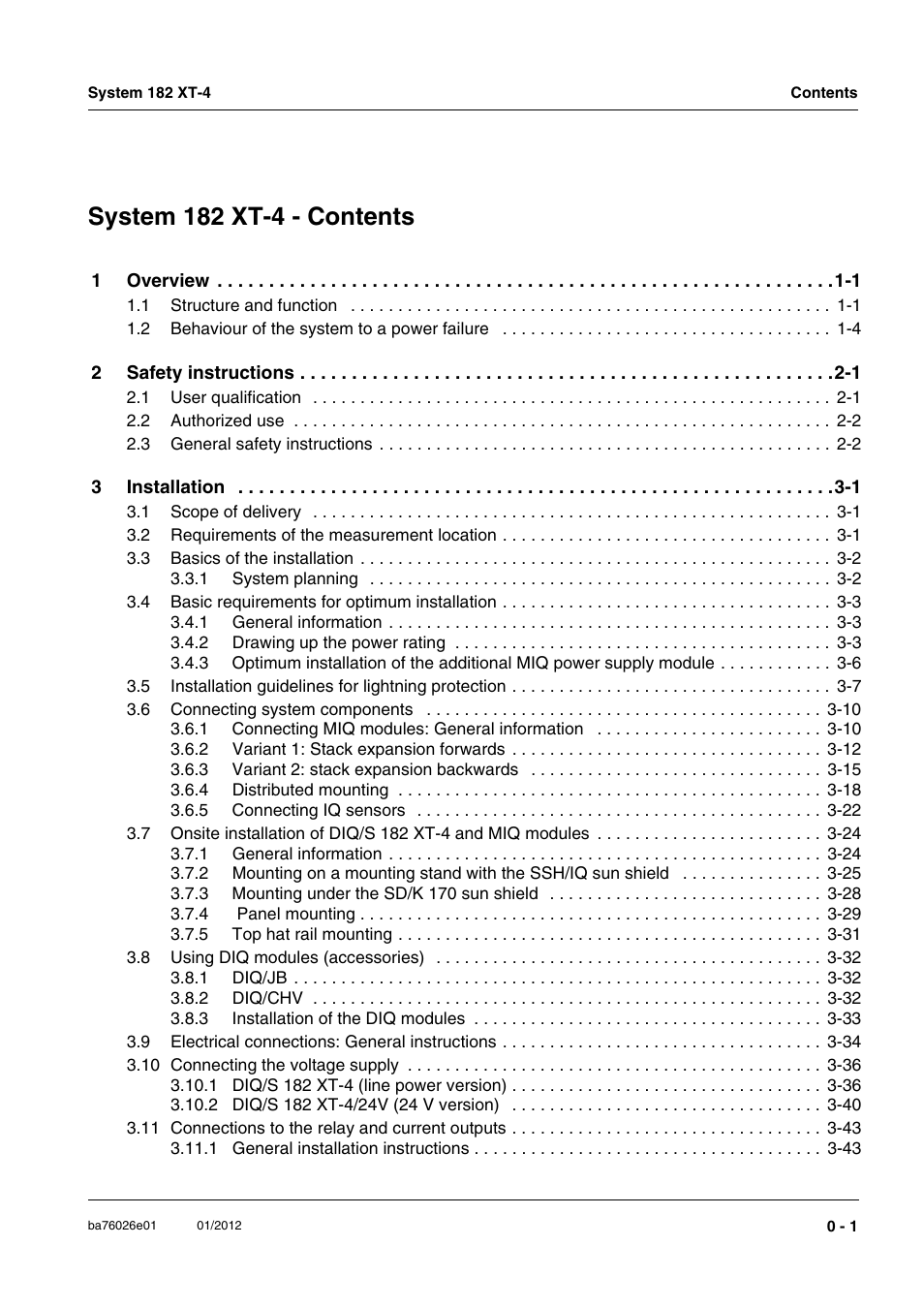 System 182 xt-4 - contents | YSI DIQ/S 182 XT-4 System 182 XT-4 User Manual | Page 3 / 154